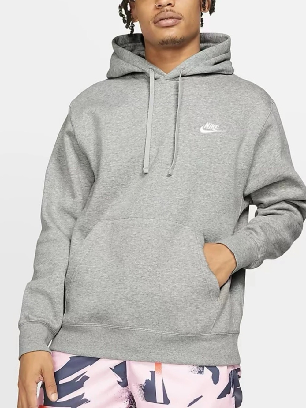 ·Nike· Gray Mens Club Pullover Fleece Sweatshirt Hoodie Size Medium